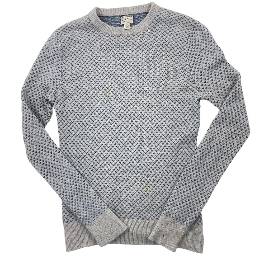 J.Crew Rugged Merino Sweater Wool Gray & Blue Bird's Eye Donegal Arrow Small